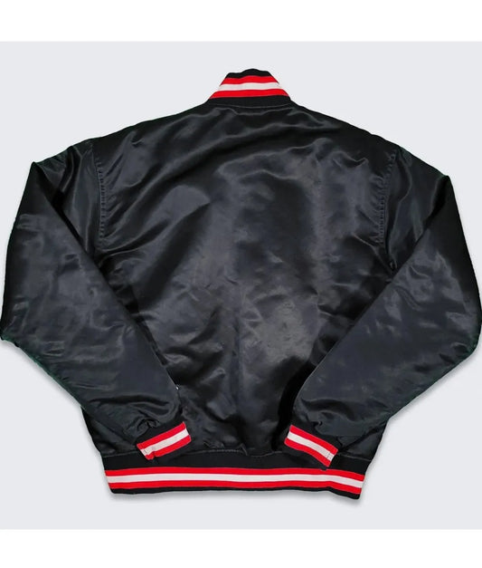80s Chicago Bulls Black Bomber Jacket - back view
