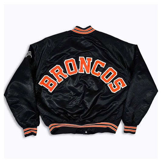 80s Denver Broncos Black Bomber Jacket - back view