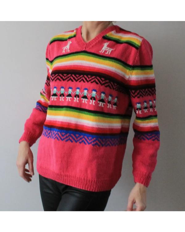 Princess Diana Pink Llama V-Neck Sweater - back view