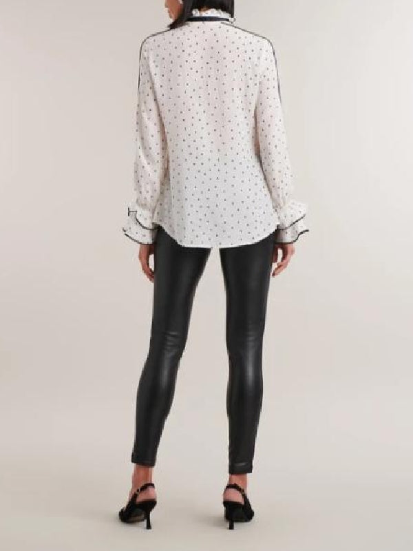 Carrie Preston Elsbeth S4 White Polka Dot Ruffle Shirt - view 4