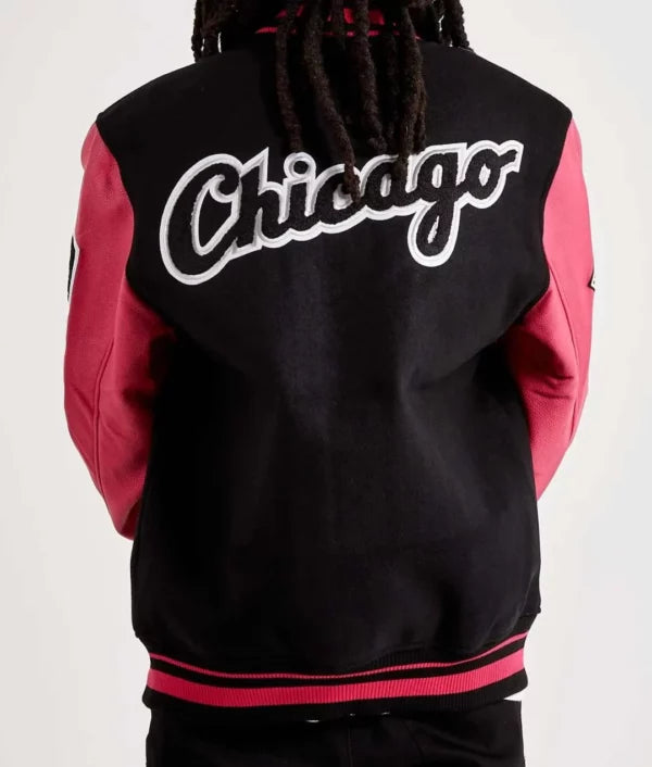 Chicago White Sox Varsity Pink and Black Jacket - back view