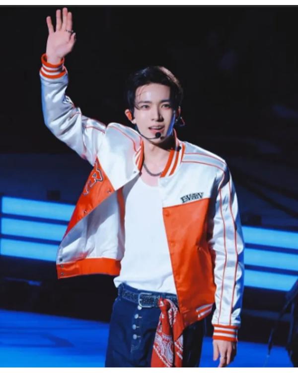Evan China Game Fan Day 2026 Orange & White Satin Bomber Jacket - side view