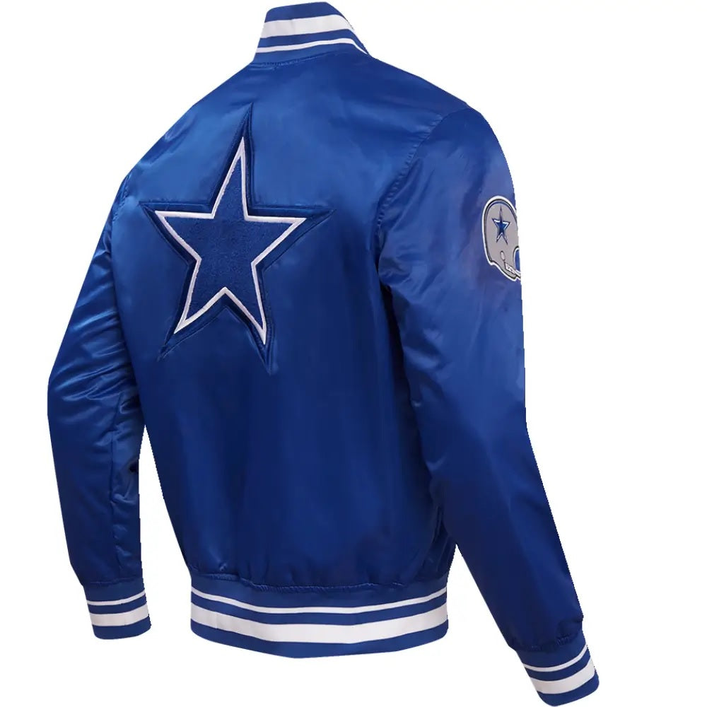 Dallas Cowboys Classic Blue Satin Varsity Jacket - side view