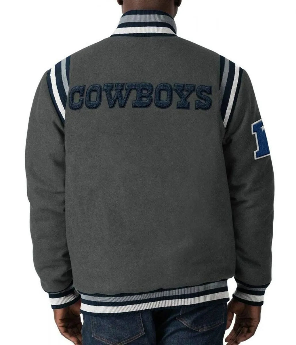 Dallas Cowboys Gray Varsity Wool Jacket - back view