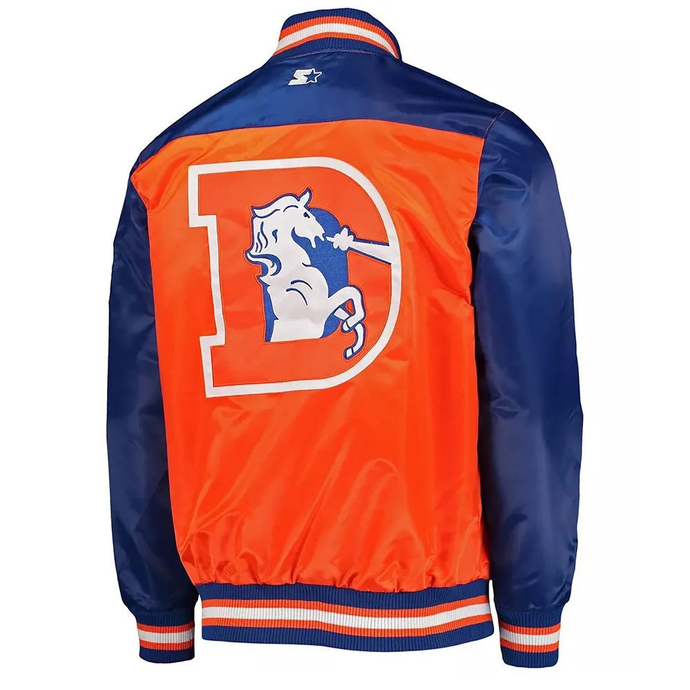 Denver Broncos Blue and Orange Varsity Satin Jacket - back view