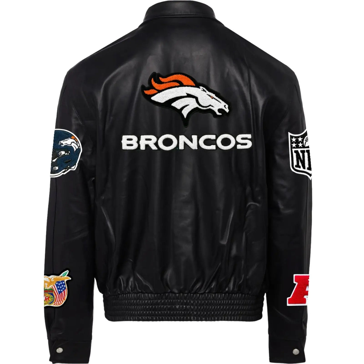 Denver Broncos Jeff Hamilton Leather Varsity Jacket - back view