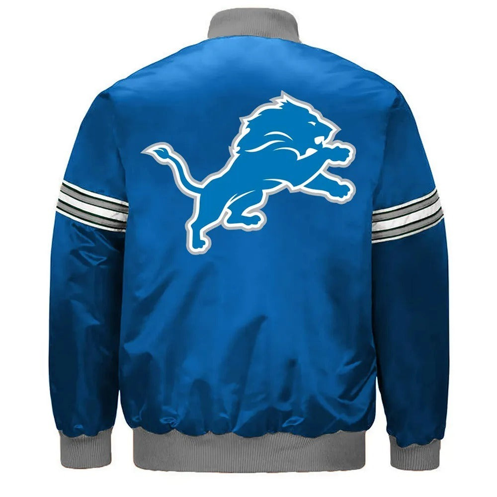 Detroit Lions Striped Blue Satin Jacket - back view