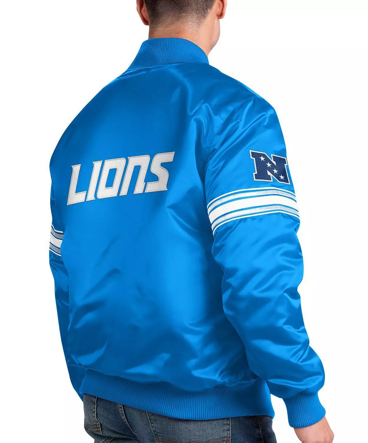 Detroit Lions Striped Satin Jacket - back view