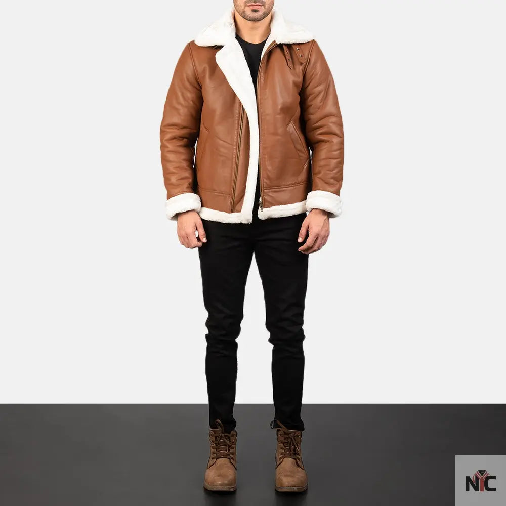 Francis B-3 Brown Leather Bomber Jacket Clanton Jacket