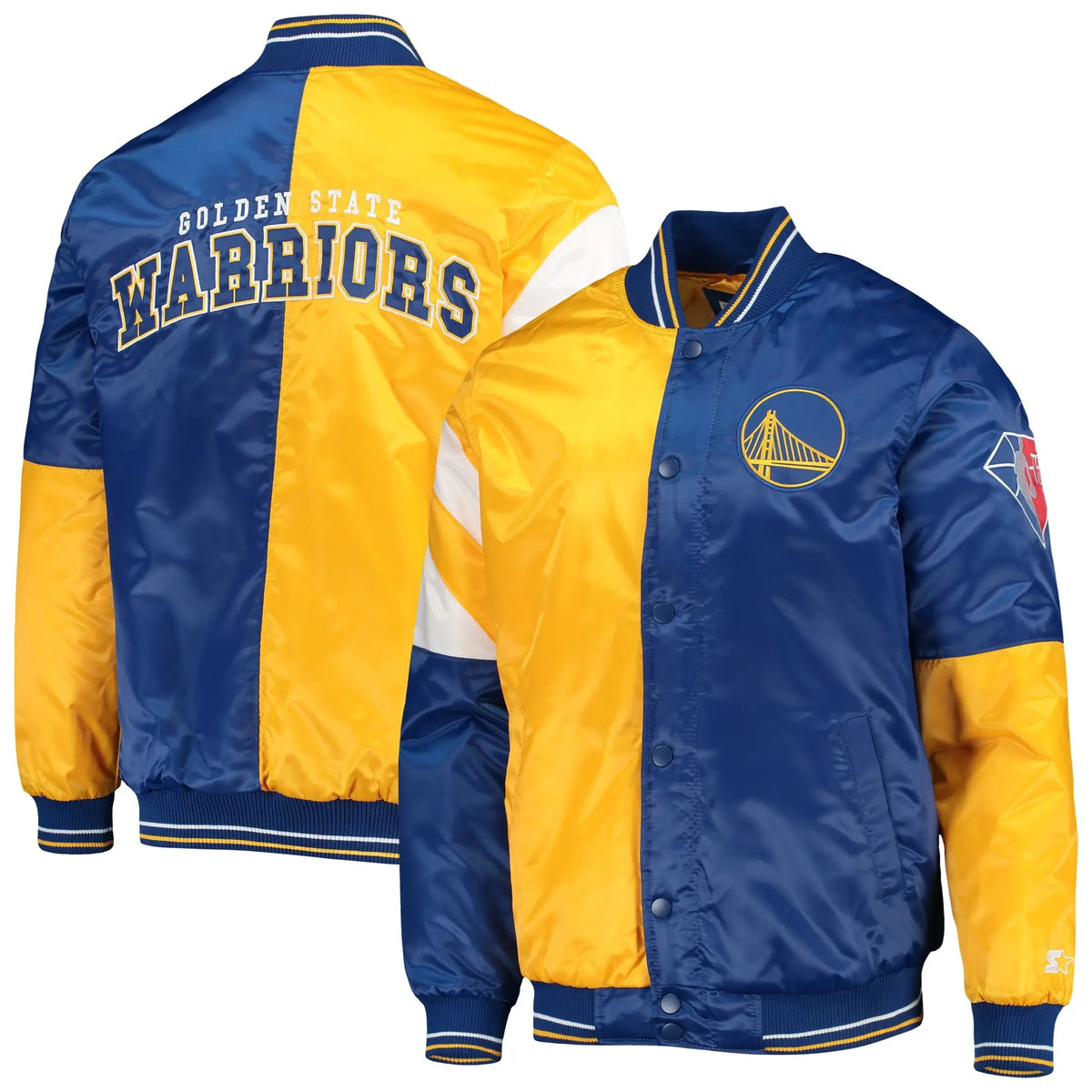 Golden State Warriors 75th Anniversary Leader Color Block Satin Jacket - alternate view