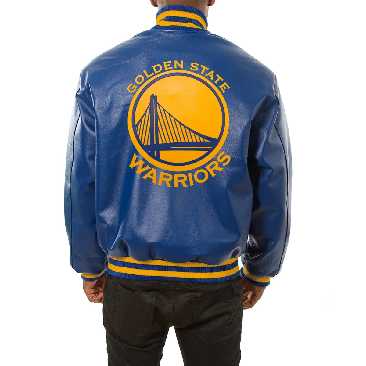 Golden State Warriors Blue Leather Varsity Jacket - back view