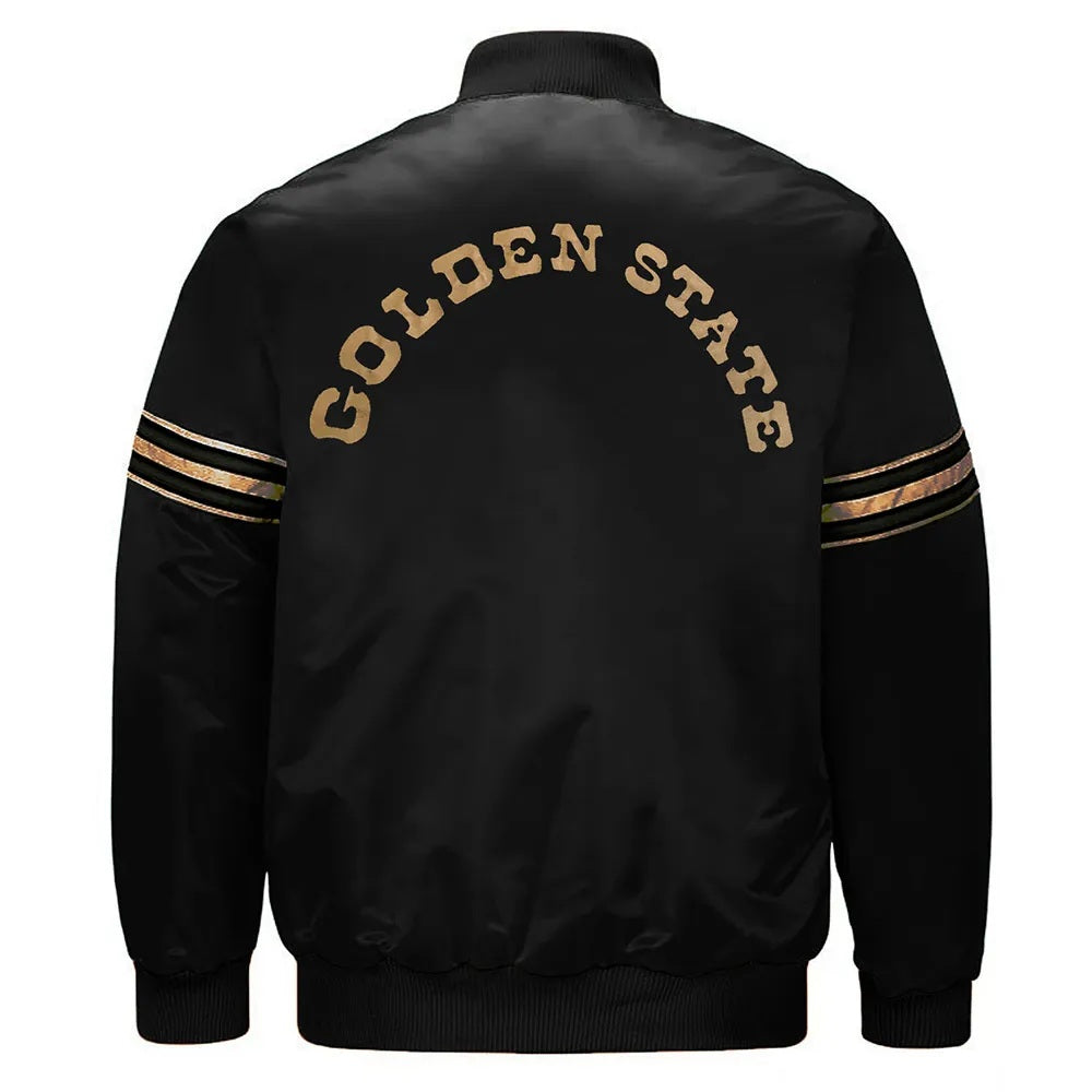 Golden State Warriors Classic Black Satin Jacket - back view