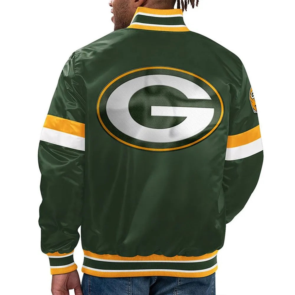Green Bay Packers Home Game Green Satin Jacket - back view