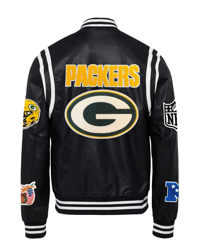 Green Bay Packers Jeff Hamilton Vegan Leather Jacket - back view