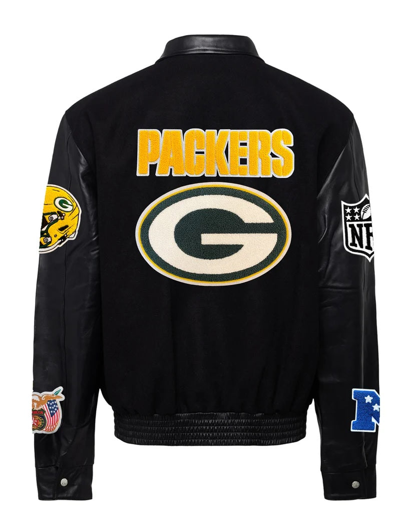 Green Bay Packers Jeff Hamilton Wool And Leather Jacket - back view