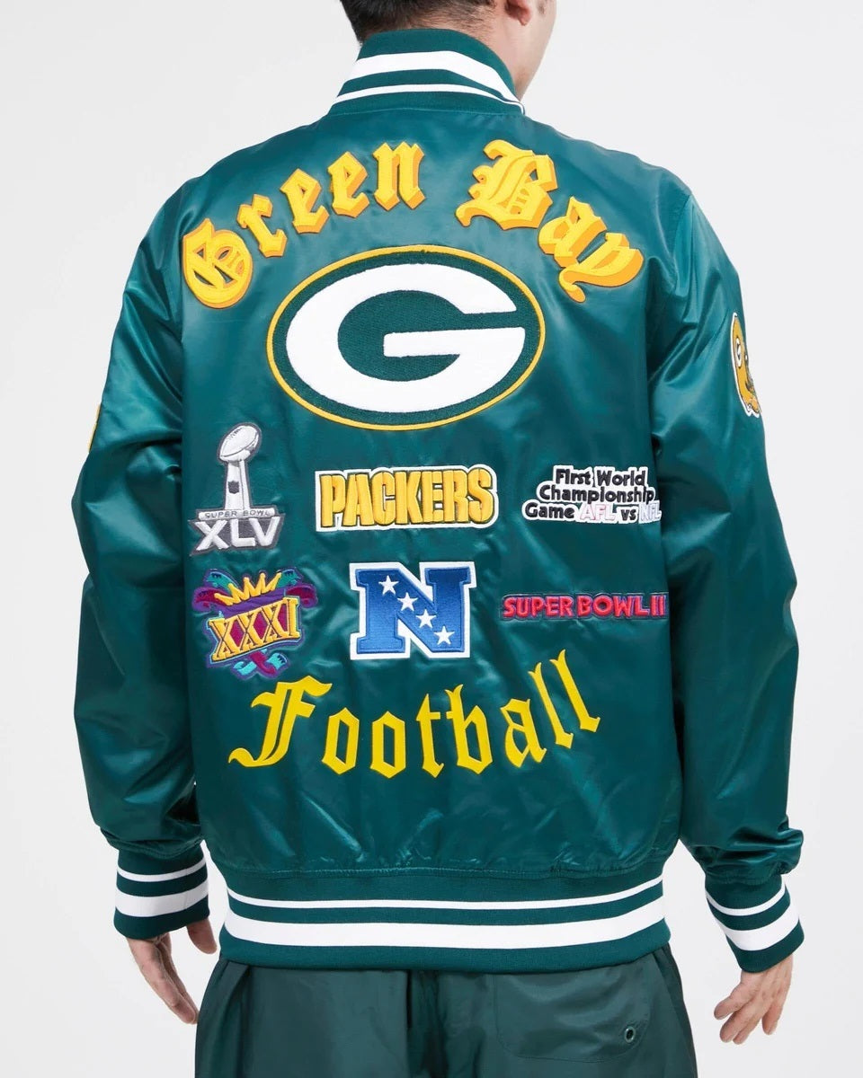 Green Bay Packers Old English Satin Jacket - back view