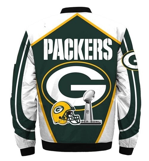 Green Bay Packers White And Green Jacket - back view