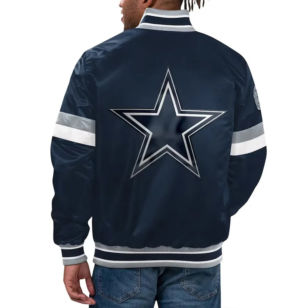 Home Game Dallas Cowboys Navy Satin Jacket - back view