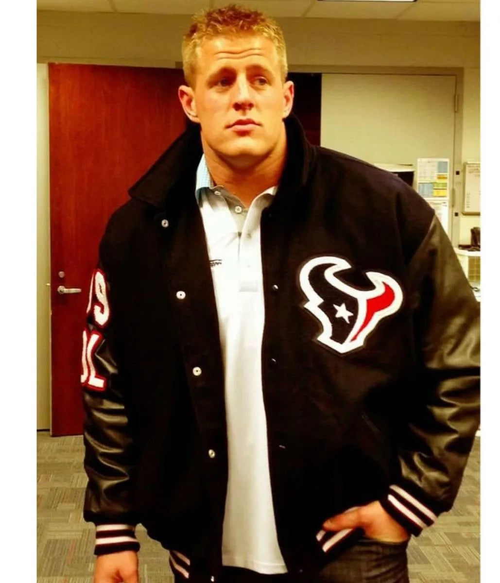 JJ Watt Houston Texas Varsity Black Jacket - detail view