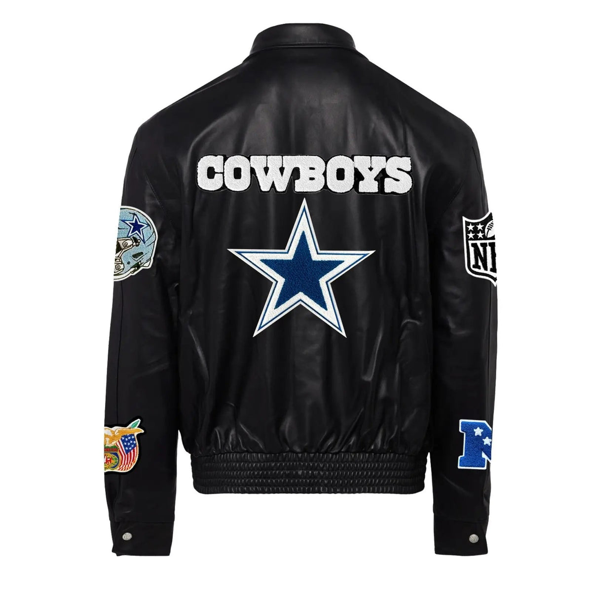 Jeff Hamilton Dallas Cowboys Full Black Leather Jacket - back view
