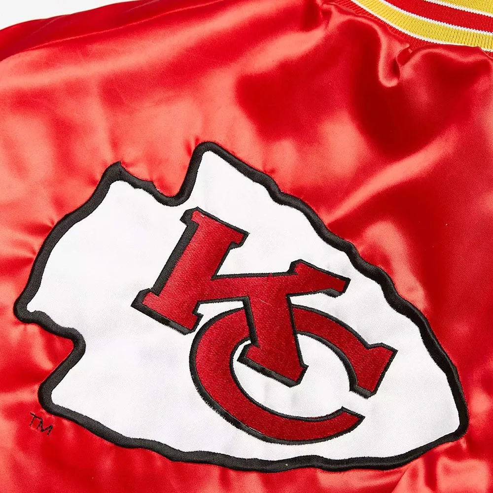 Kansas City Chiefs Varsity Red Satin Jacket - detail view