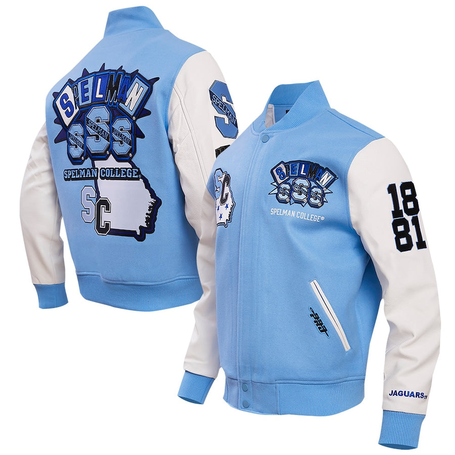 Light Blue Spelman College Jaguars Homecoming Varsity Full-snap Jacket Clanton Jacket