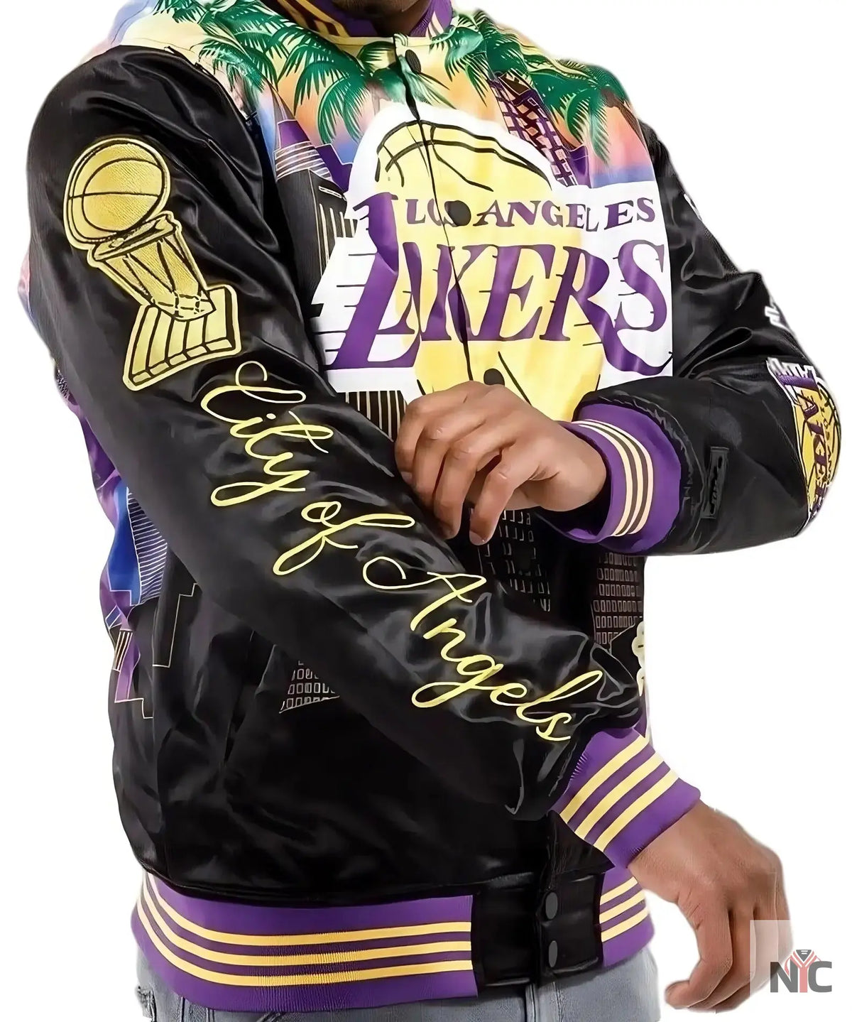 Los Angeles Lakers Black Championship Satin Jacket Clanton Jacket