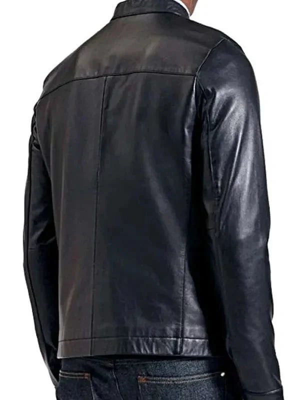 Sheepskin Slim Fit Men Black Leather Jacket Clanton Jacket