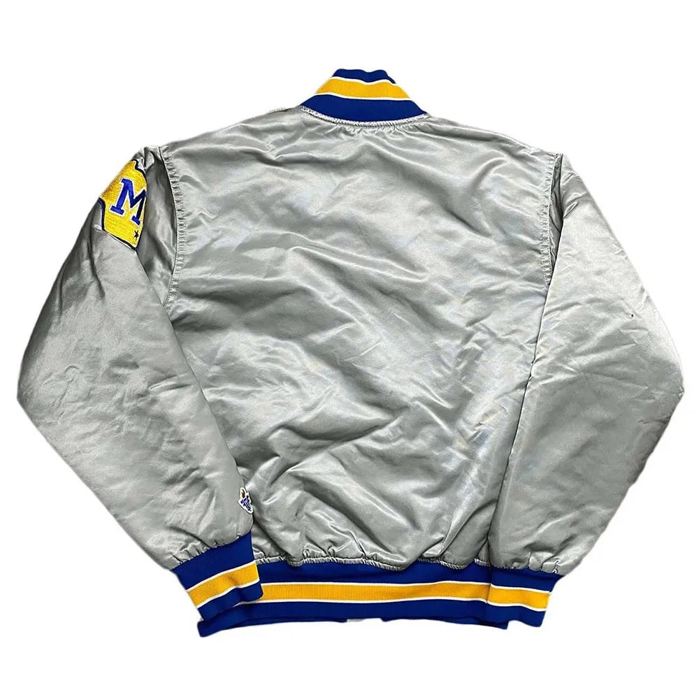 Milwaukee Brewers Grey Varsity Satin Jacket - back view