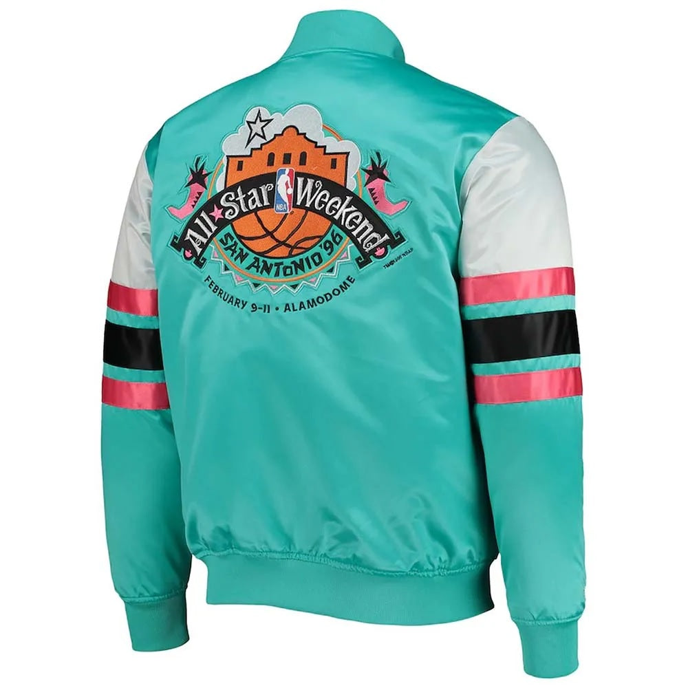 NBA Weekend 1996 Hardwood Classics Teal Satin Jacket - side view