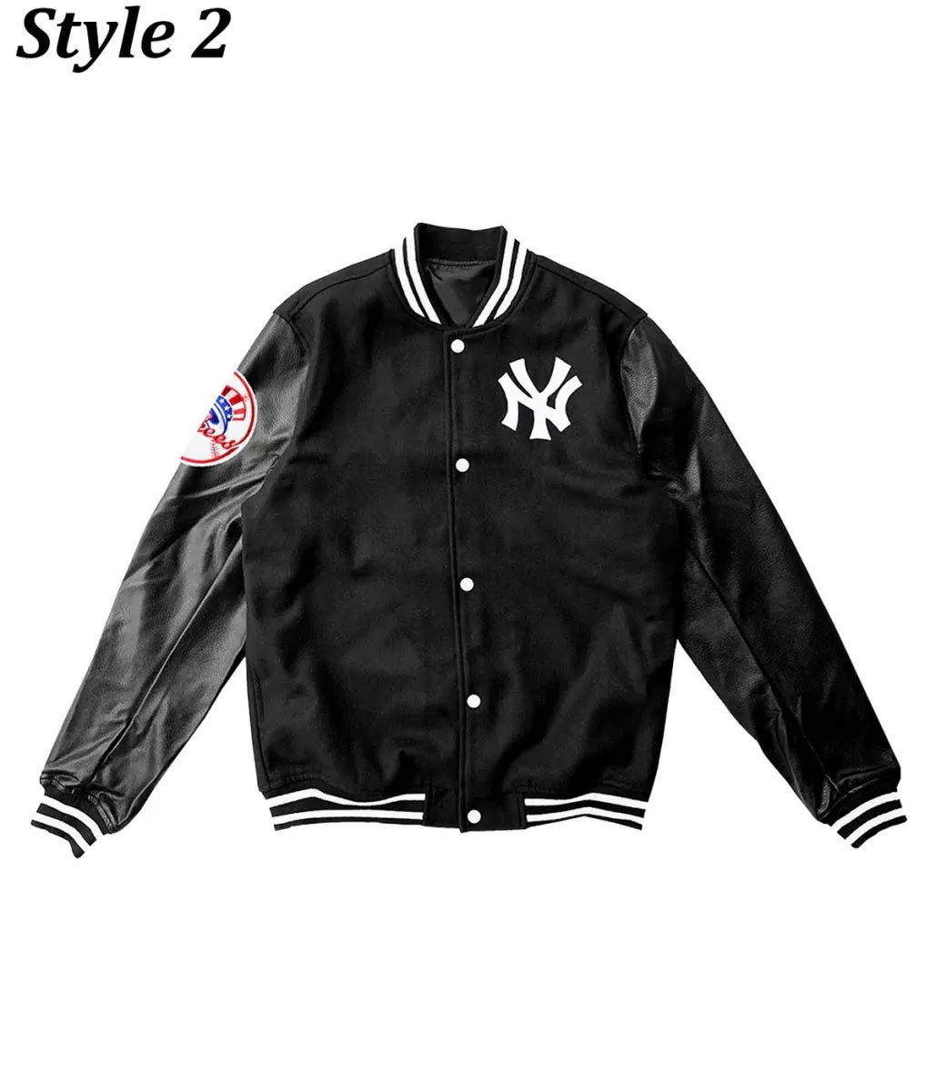 NY Yankees Varsity Wool Leather Black Jacket - back view