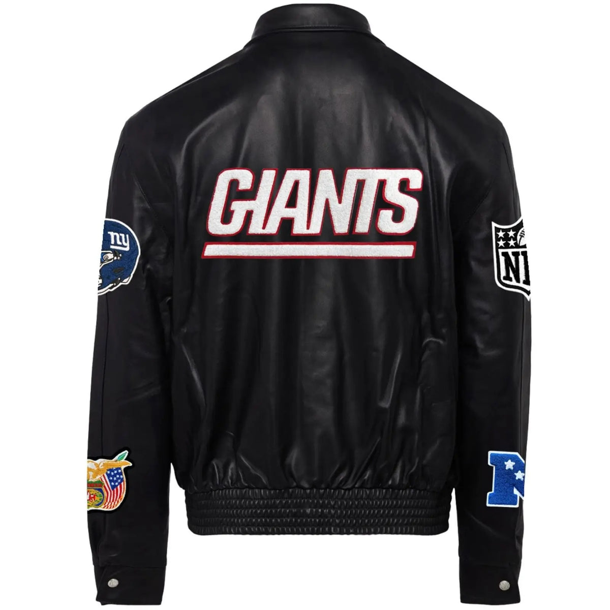New York Giants Jeff Hamilton Black Leather Varsity Jacket - side view