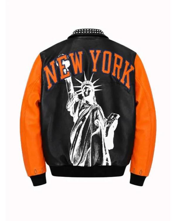 New York Knicks 2026 Championship Black & Orange Leather Jacket - side view