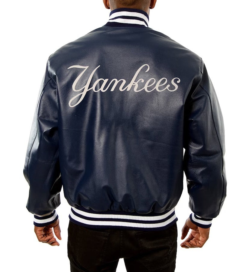 New York Yankees Blue Leather Jacket - back view