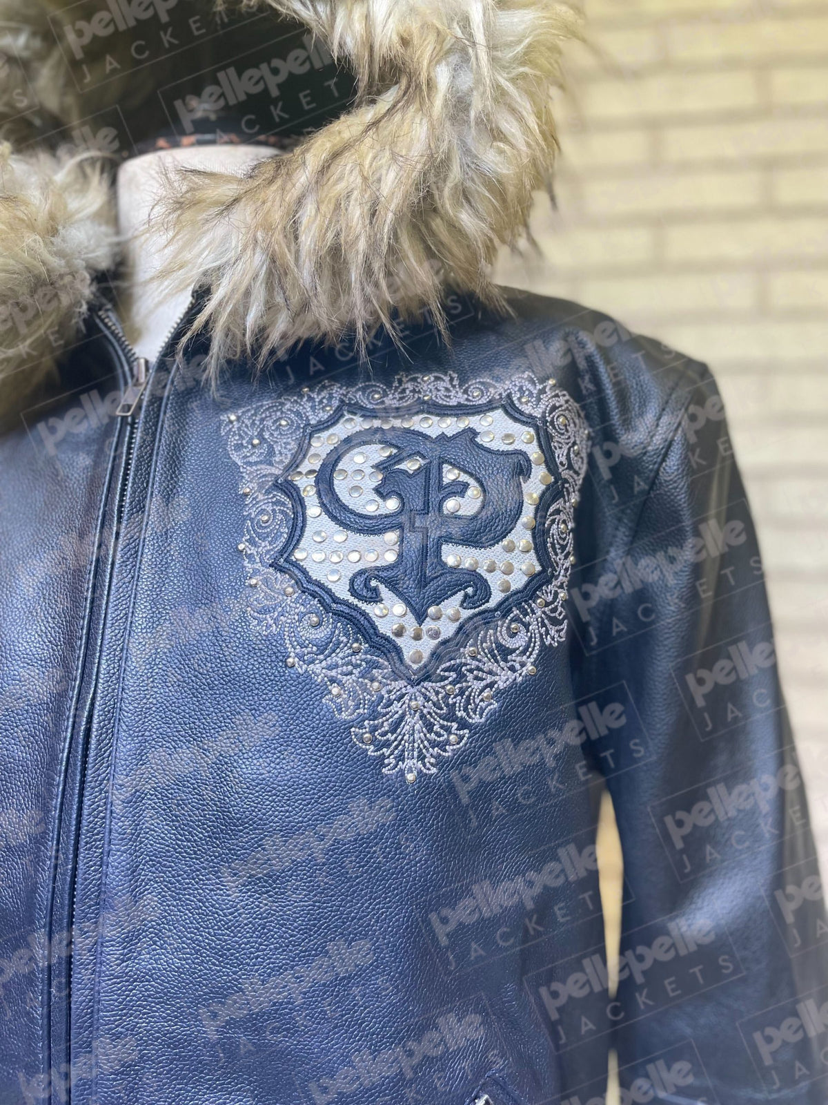 Pelle Pelle Black PP Crest Fur Hood Leather Jacket - alternate view
