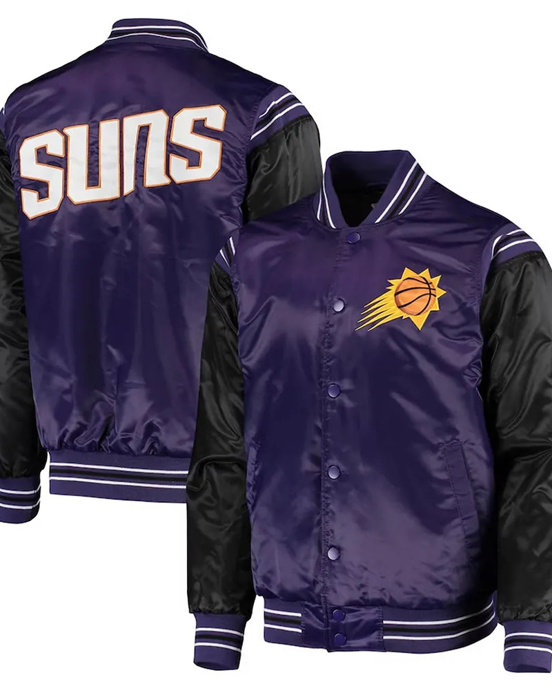 Purple Black Phoenix Suns the Enforcer Varsity Satin Jacket - side view