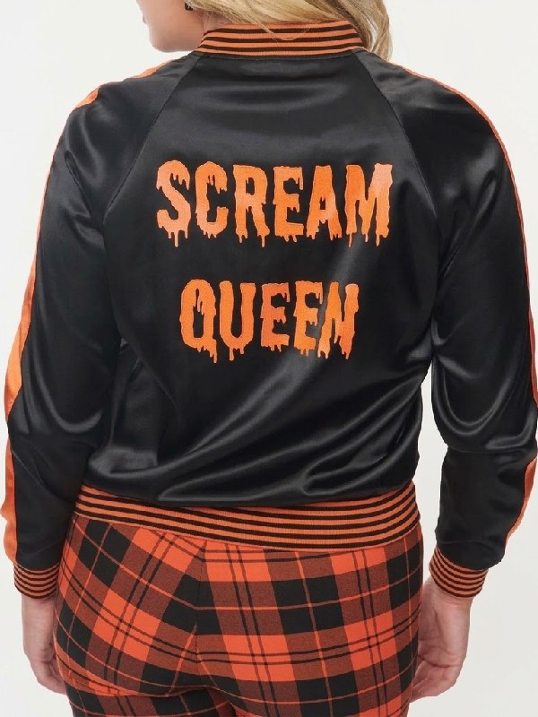 Scream Queen Halloween Pumpkin Black Bomber Jacket