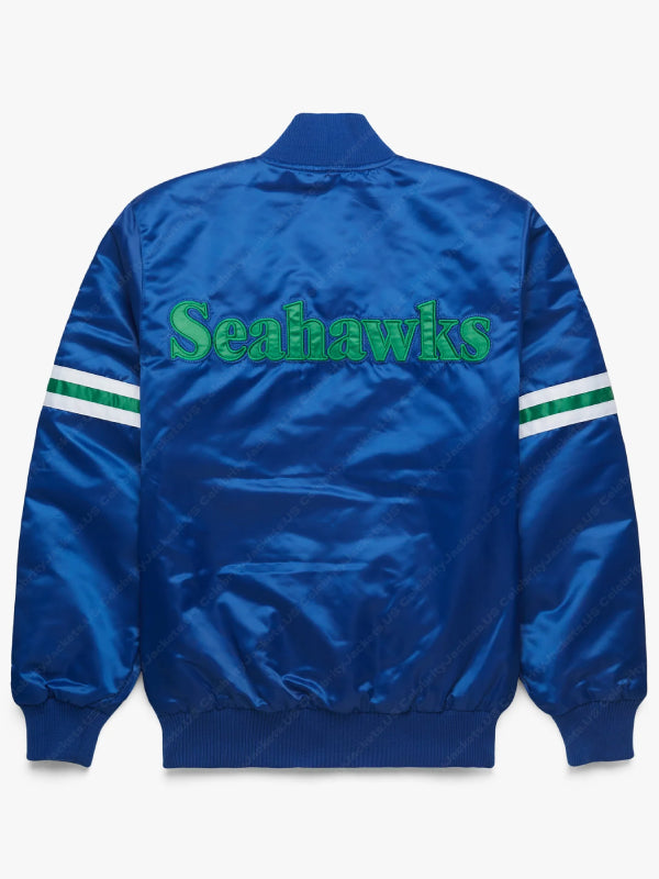 Seattle Seahawks Satin Varsity Jacket - back view