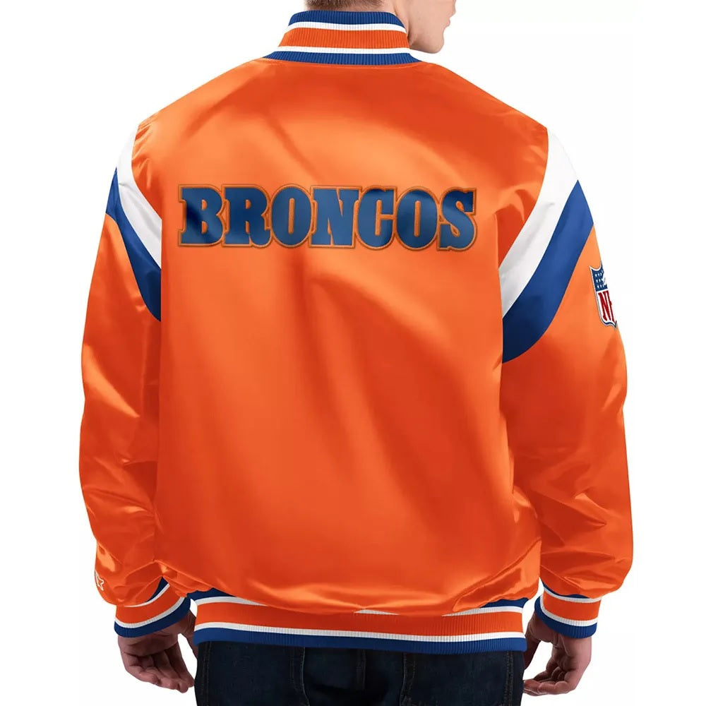 Shutout Throwback Denver Broncos Orange Satin Jacket - back view