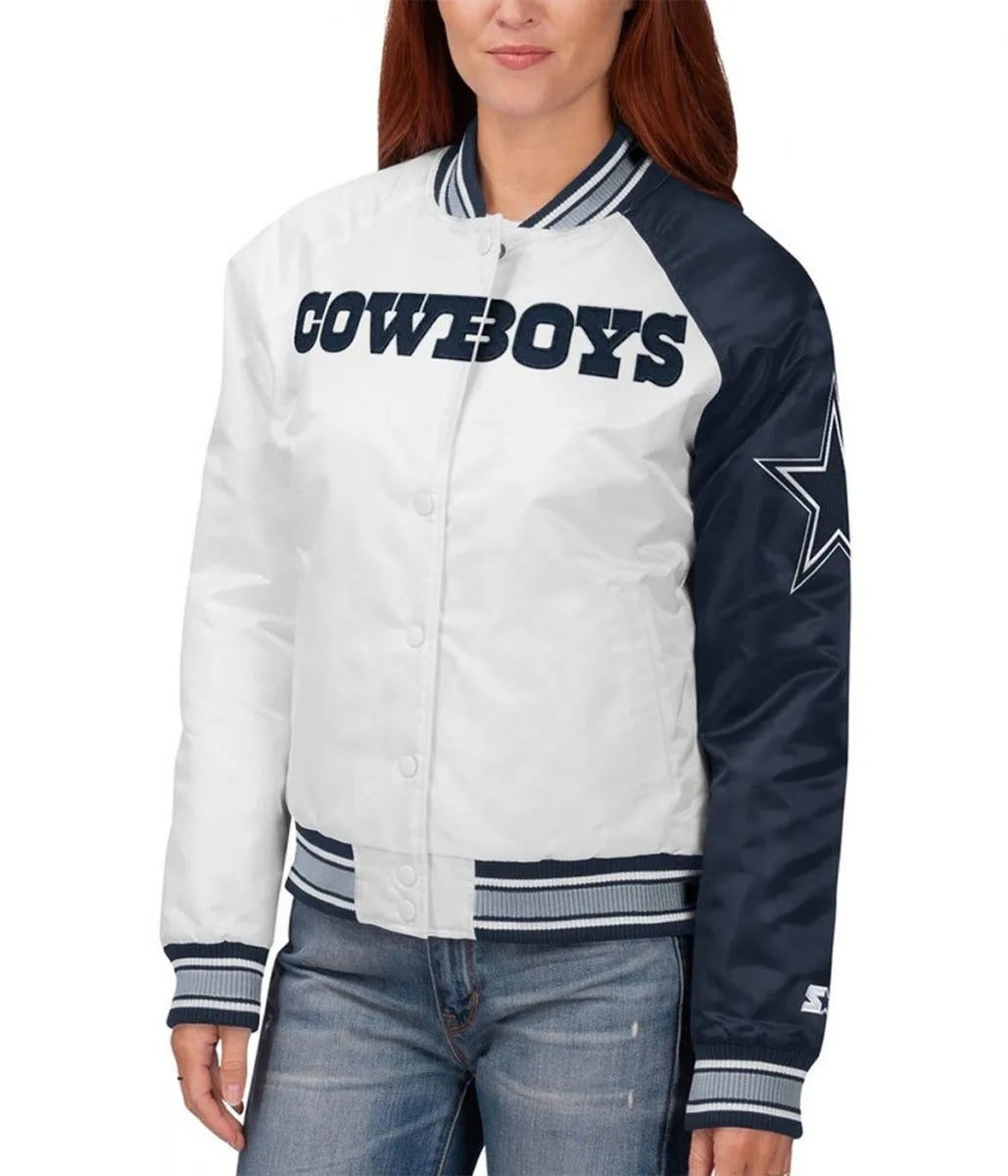 Starter Dallas Cowboys Endzone White and Blue Satin Jacket - detail view