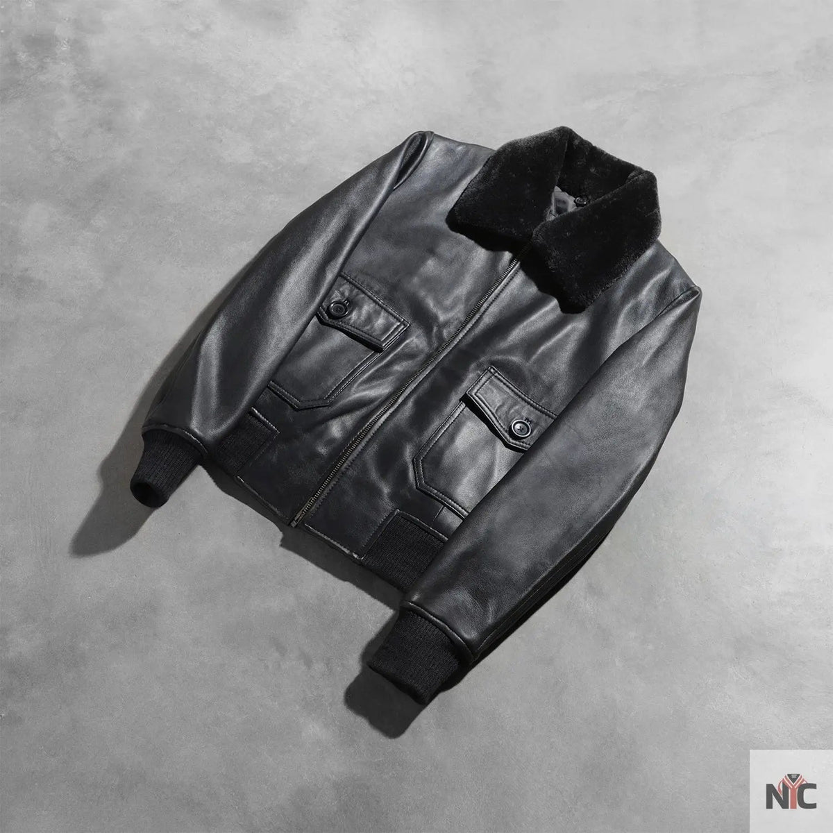 Stella G-1 Black Leather Bomber Jacket Clanton Jacket