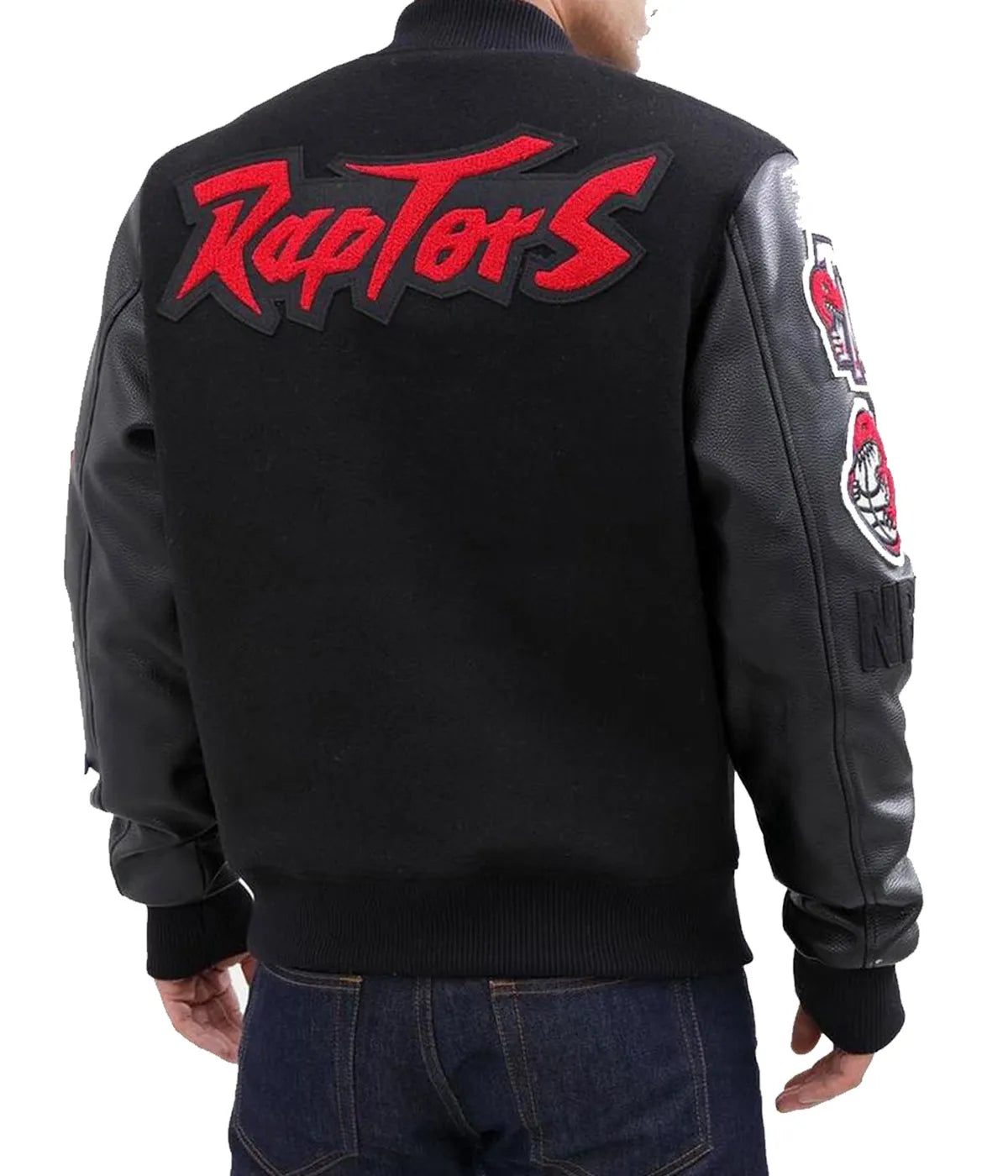 Toronto Raptors Black Letterman Jacket - detail view