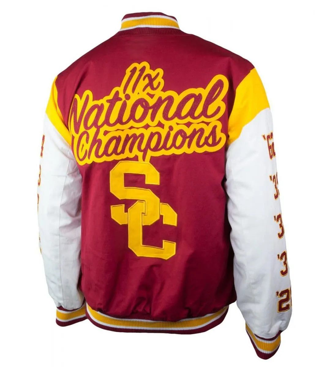 USC Trojans Cardinal 11x National Champions Varsity Jacket - back view