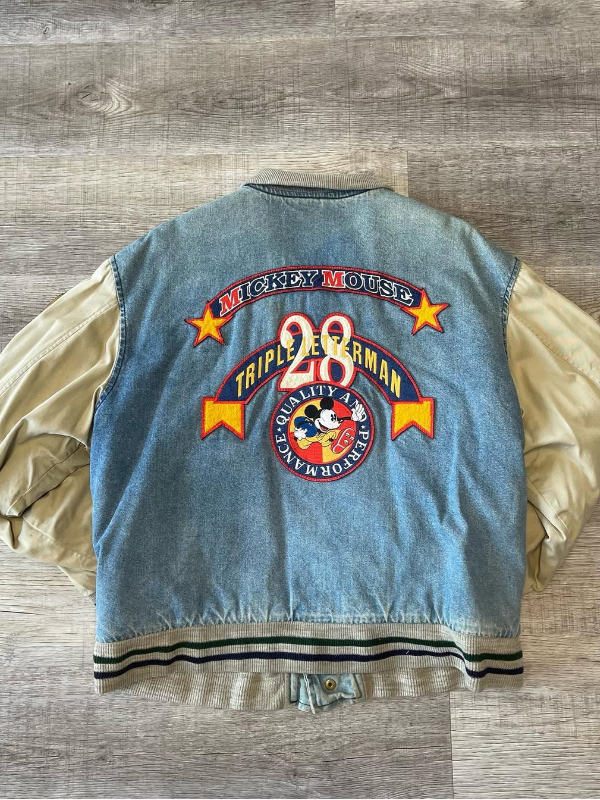 Vintage 1990s Mickey Mouse Triple Letterman Denim Varsity Jacket Shopotiny