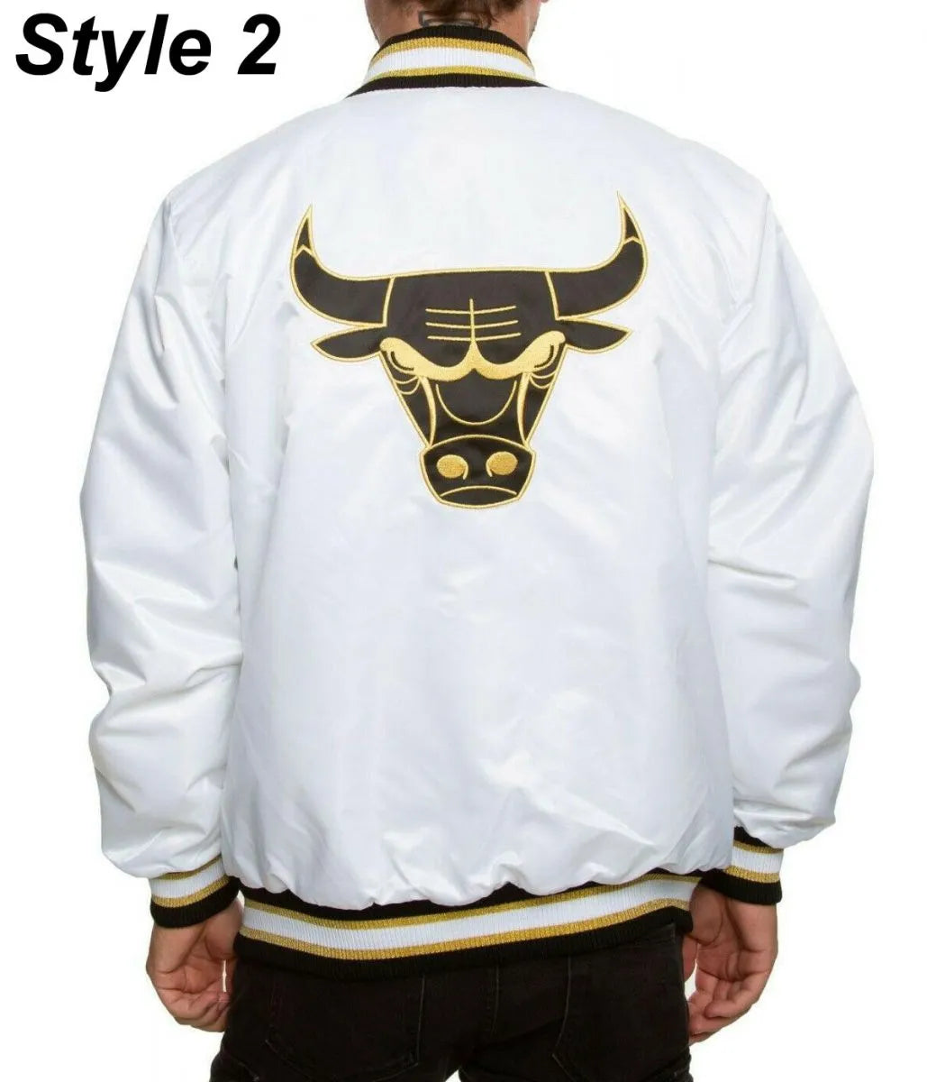 Chicago Bulls White Satin Jacket - alternate view