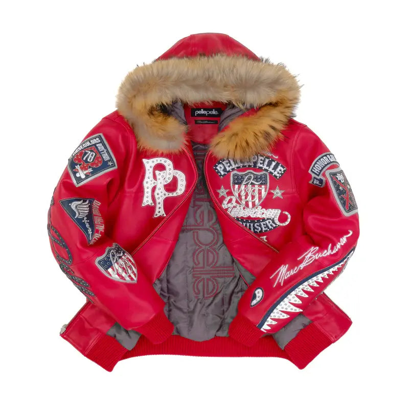 Pelle Pelle American Bruiser Red Hooded Jacket - side view