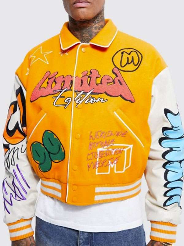 Yellow Graffiti Varsity Jacket - back view