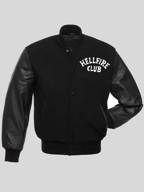 Hellfire Club Stranger Things Black Varsity Leather Jacket - back view