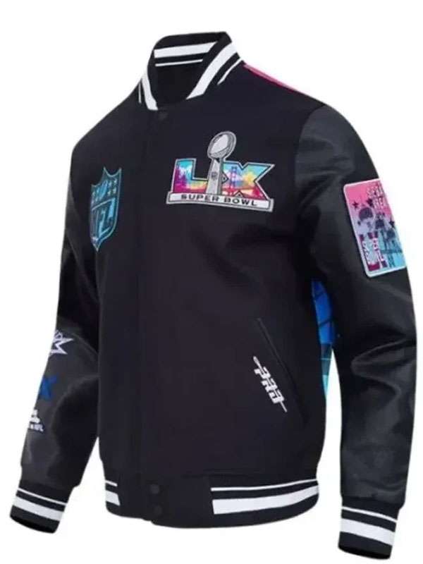 Super Bowl LX Black Varsity Jacket - back view