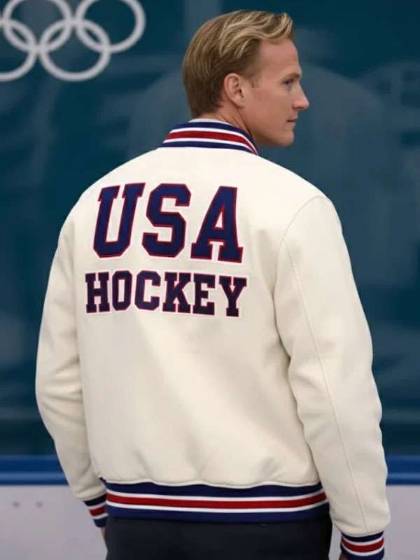 John Wroblewski Hockey Team Olympic Game Varsity Jacket - back view